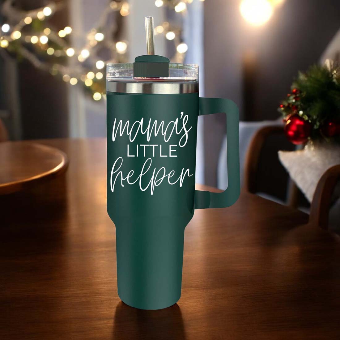 Insulated 40oz Travel Mug With Handle Lid And Straw, Green Option, Mom Gift