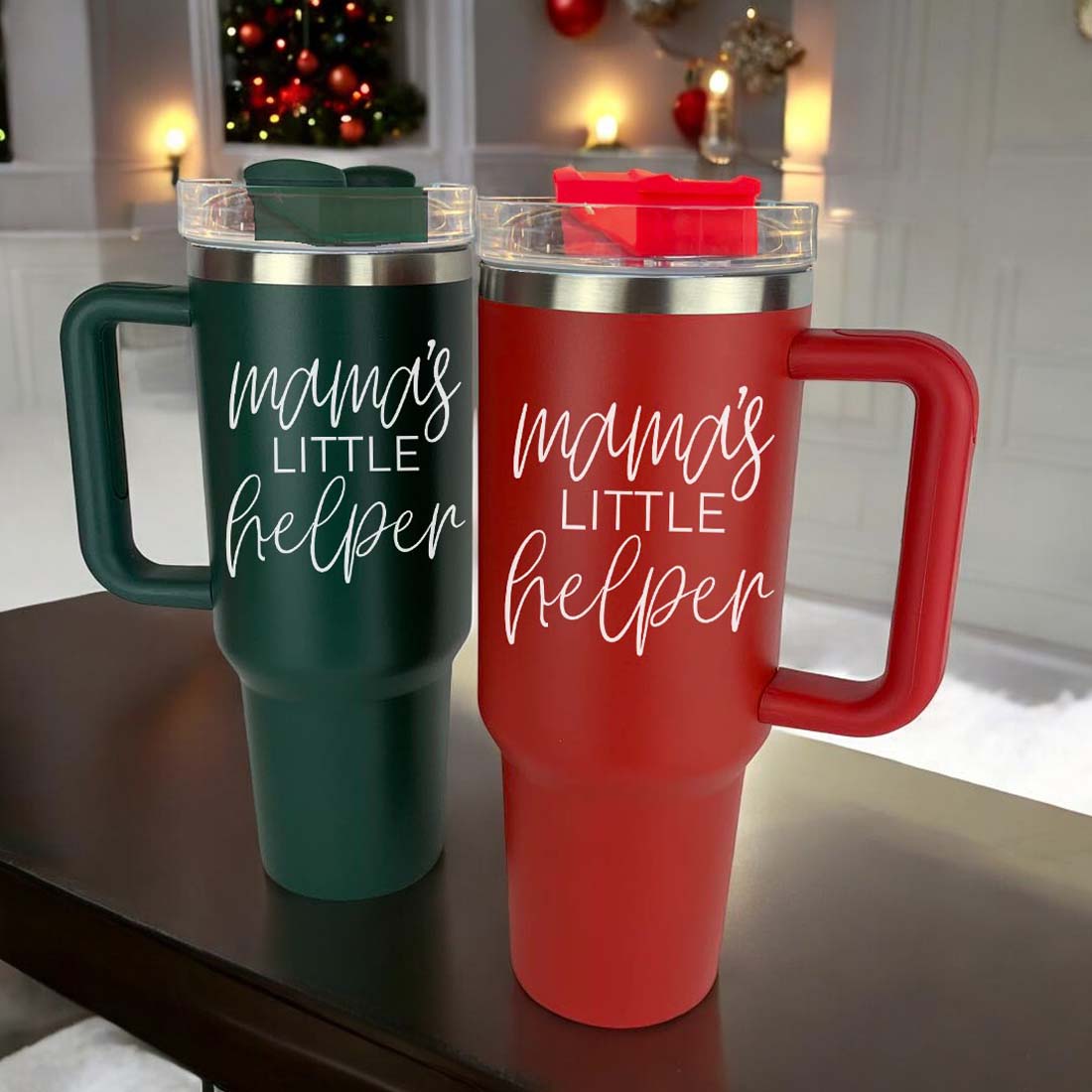 Insulated 40oz Travel Mug With Handle Lid And Straw, Green Option, Mom Gift