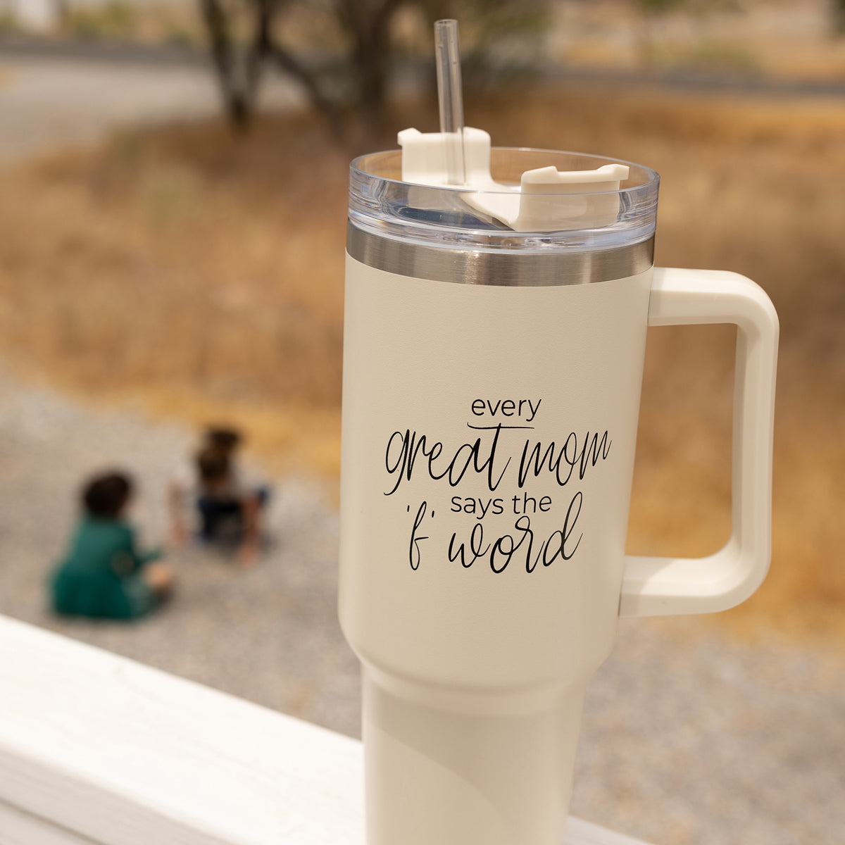 Insulated 40oz Travel Tumbler Mom Says The F Word Handle Lid Straw Gift