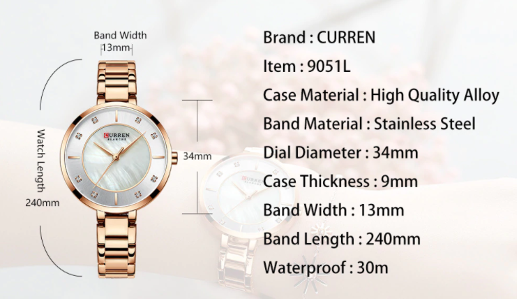 Women's Blue Dial Slim Everyday Lightweight Splash Watch