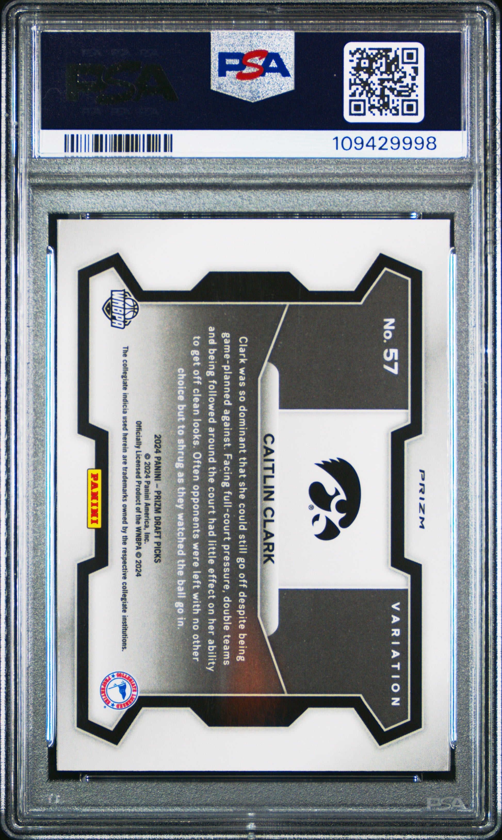 Graded 2024 Panini Prizm Draft Picks Caitlin Clark #57 Variation Red Ice Rookie RC Basketball Card PSA 10 Gem Mint