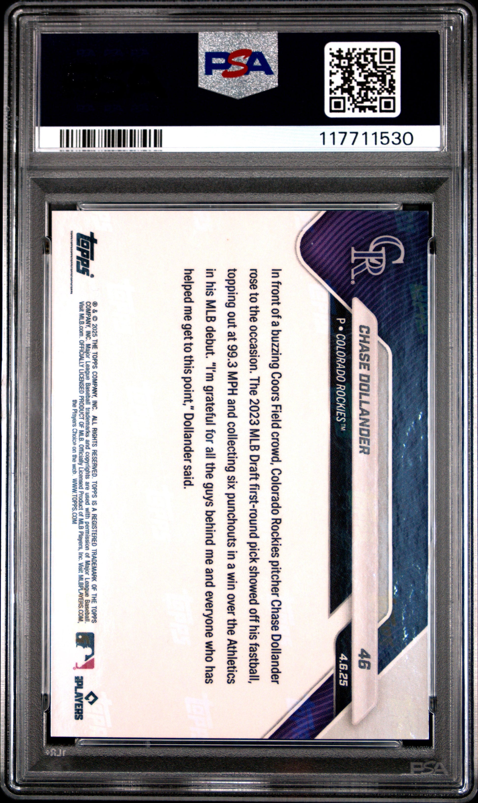 Graded 2025 Topps Now Chase Dollander #46 Red Foil /5 Rookie RC Baseball Card PSA 10 Gem Mint