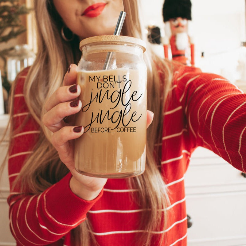 17oz Glass Tumbler With Bamboo Lid And Stainless Straws - Coffee Lover Gift