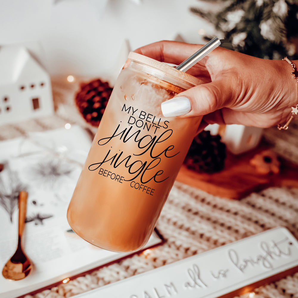 17oz Glass Tumbler With Bamboo Lid And Stainless Straws - Coffee Lover Gift