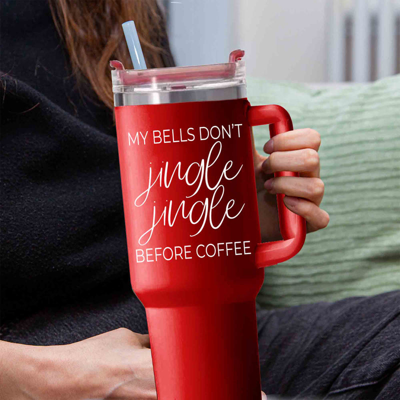 40oz Insulated Coffee Mug With Handle Lid Straw Funny Holiday Jingle Quote