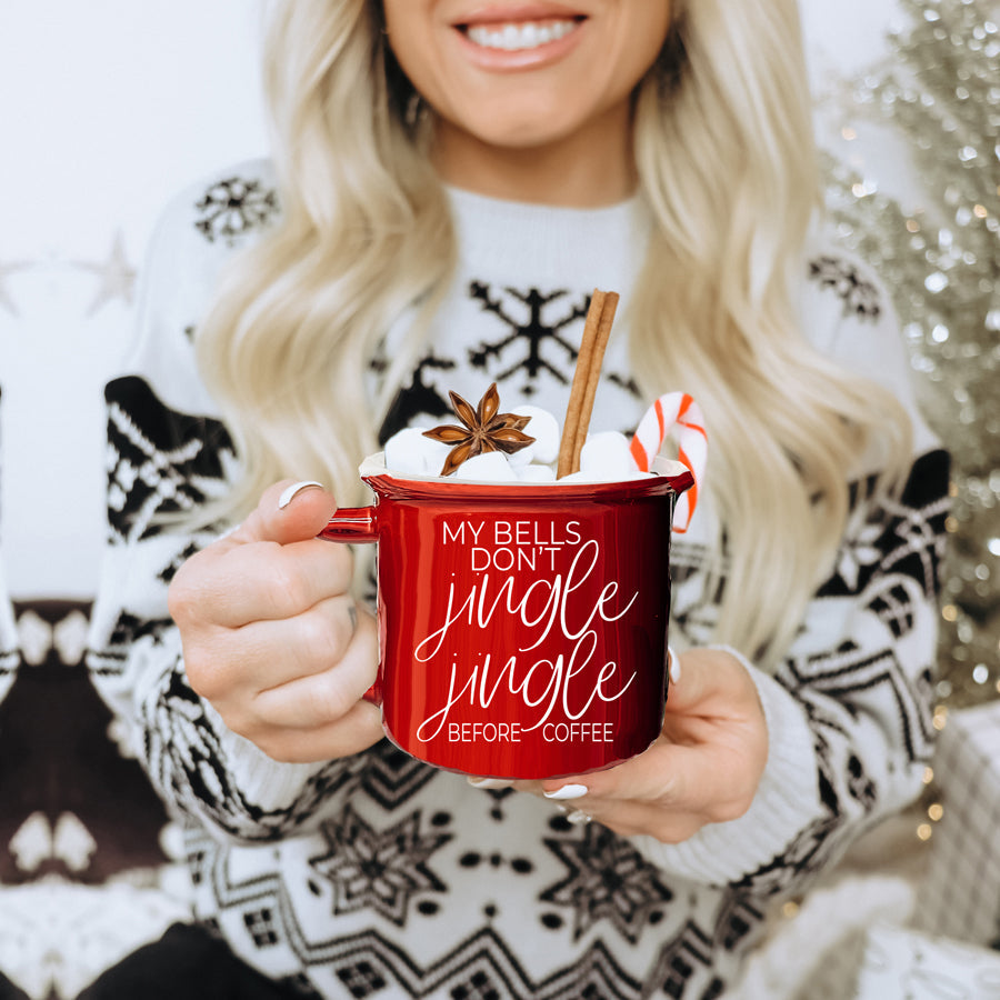 Jingle Jingle Ceramic Campfire Mug 14.5oz Red Or Green, Double Sided White Lettering, Microwave Safe