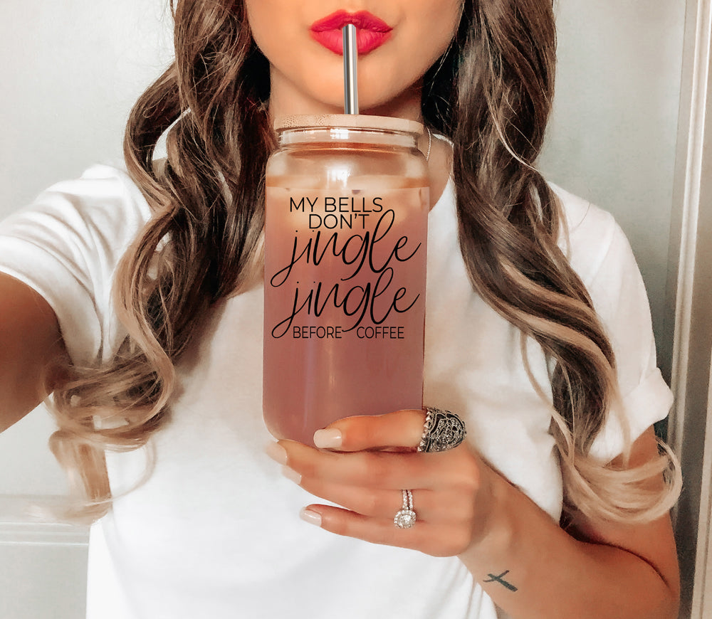 17oz Glass Tumbler With Bamboo Lid And Stainless Straws - Coffee Lover Gift