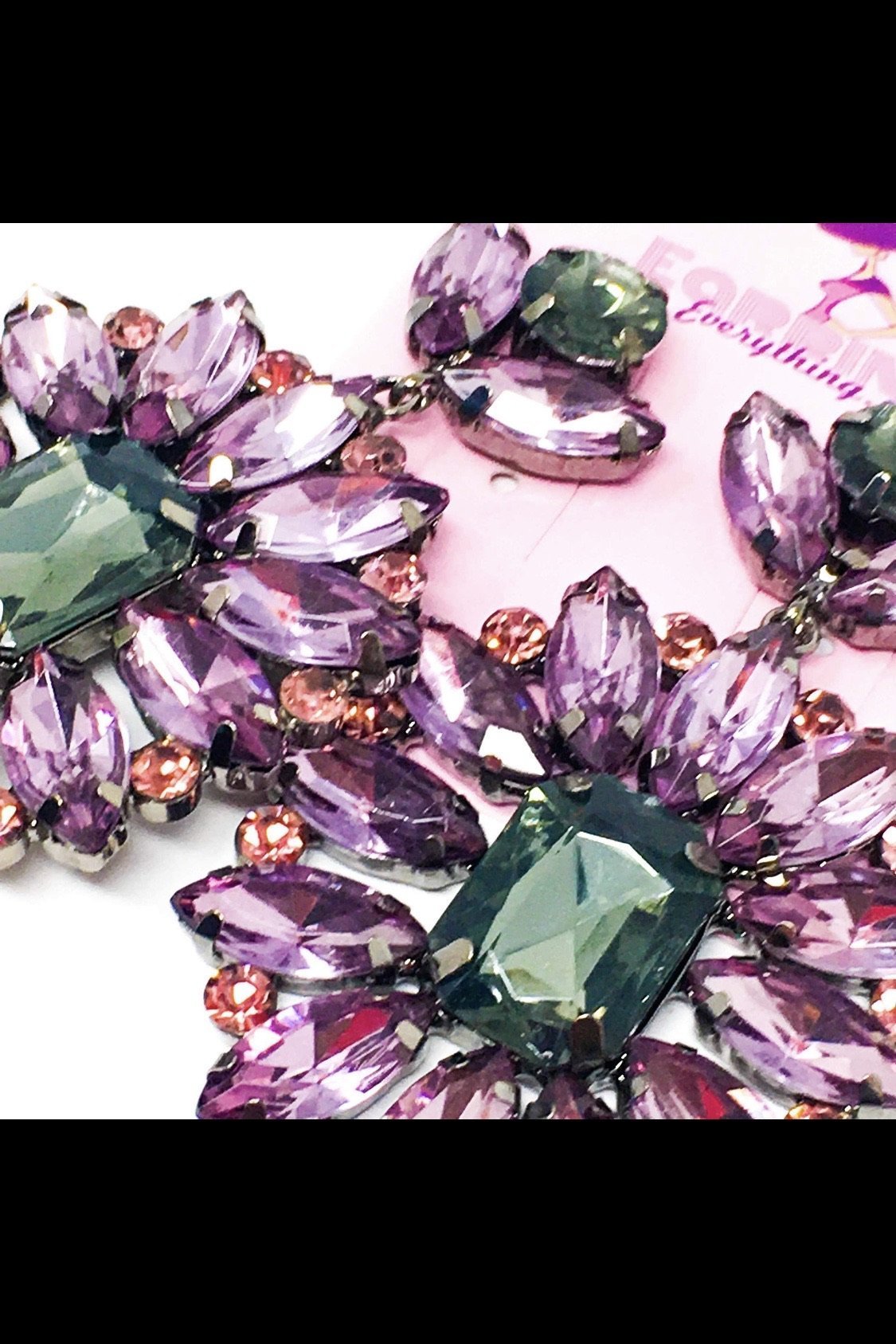 Sparkle Drop Dangle Earrings Purple Crystal Statement