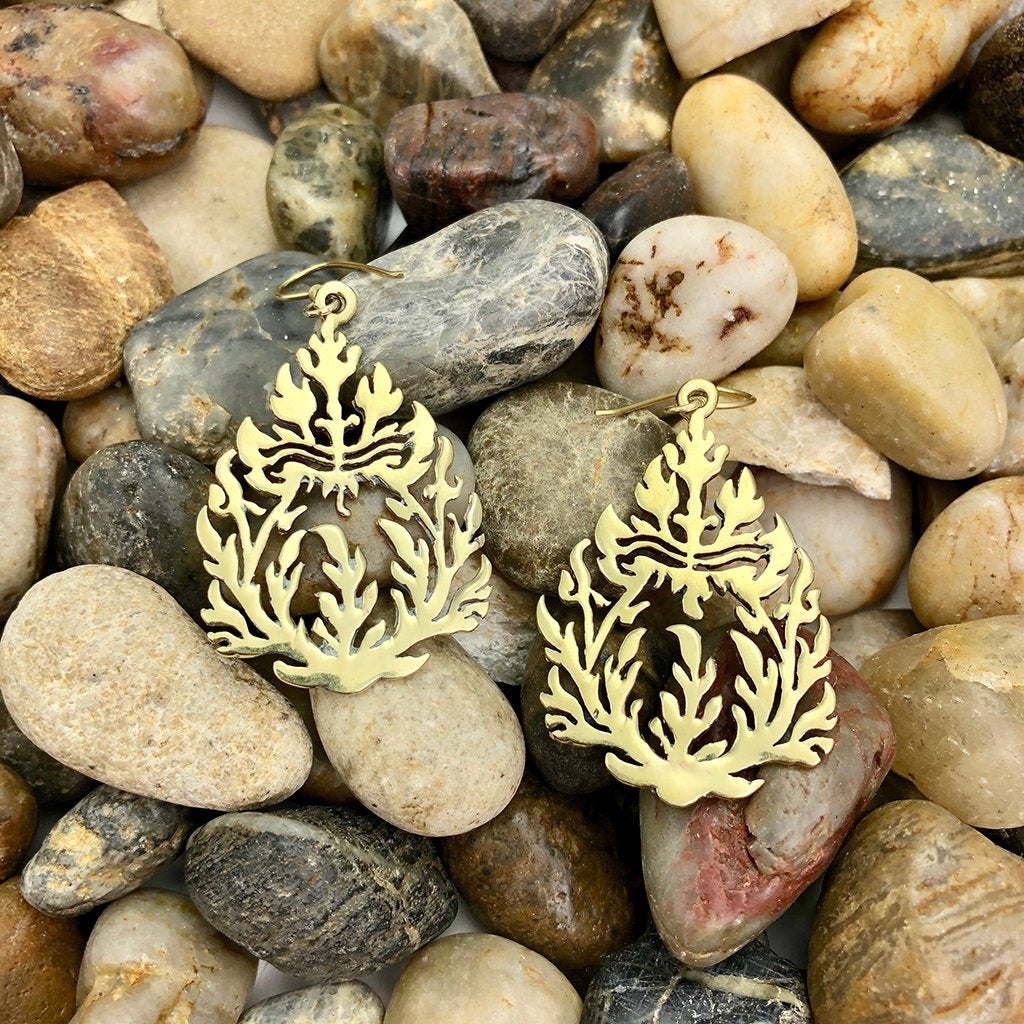 Khmer Temple Recycled Brass Earrings Handcast From Cambodian Bombshell Metal