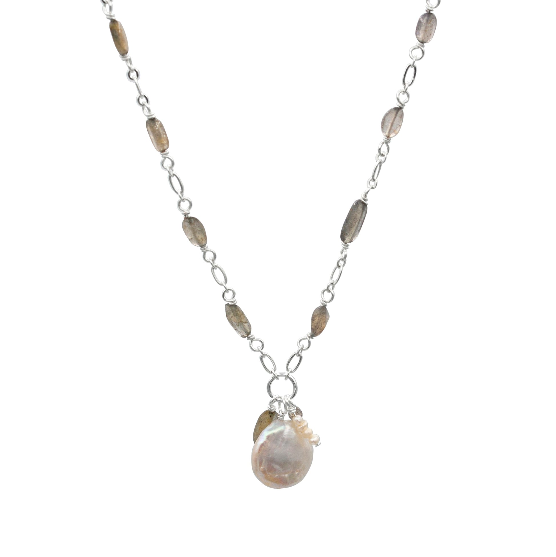 Labradorite Chain Necklace With Freshwater Pearl Pendant