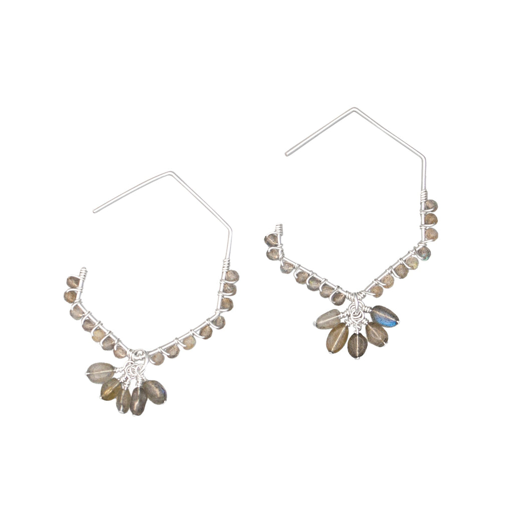 Labradorite Drop Earrings Sterling Silver Dangle Hooks