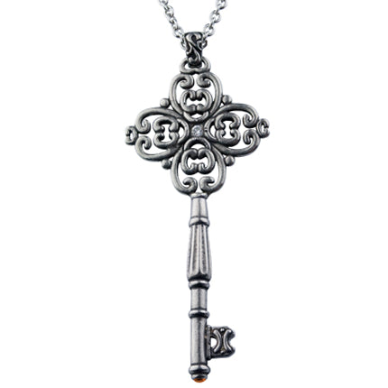 Large Antique Silver Filigree Key Necklace Pendant