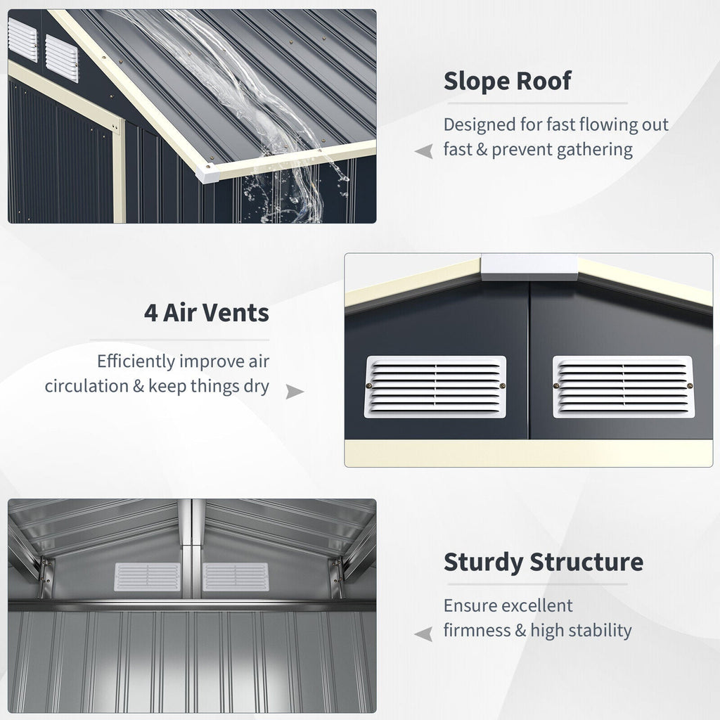 Alora Large Outdoor Metal Storage Backyard Shed W/ Lockable Sliding Doors, 11' x 8' (93064172)