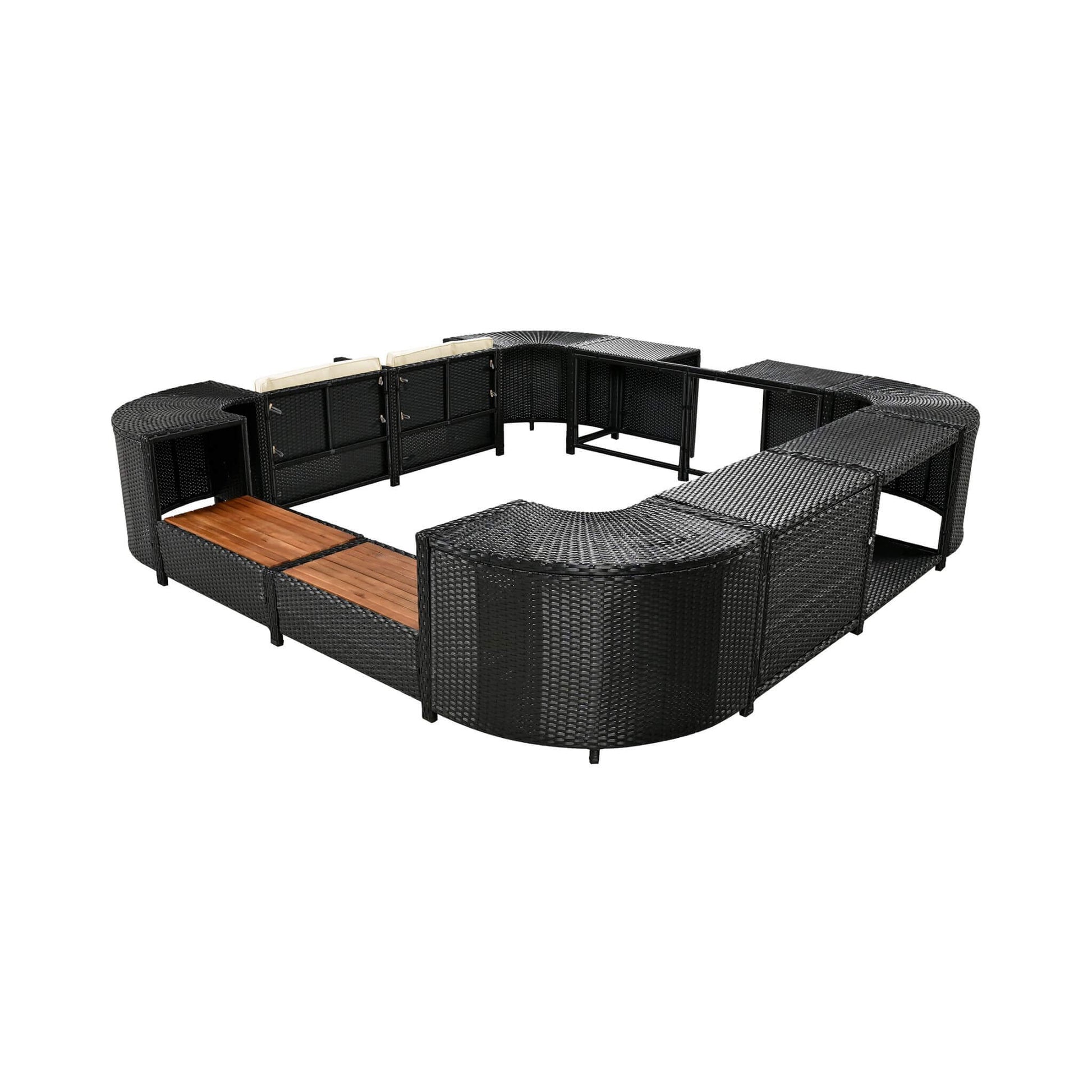 Alora Large Outdoor Quadrilateral Spa Surround Rattan Sectional Sofa Set With Storage Compartments (SAK80217)