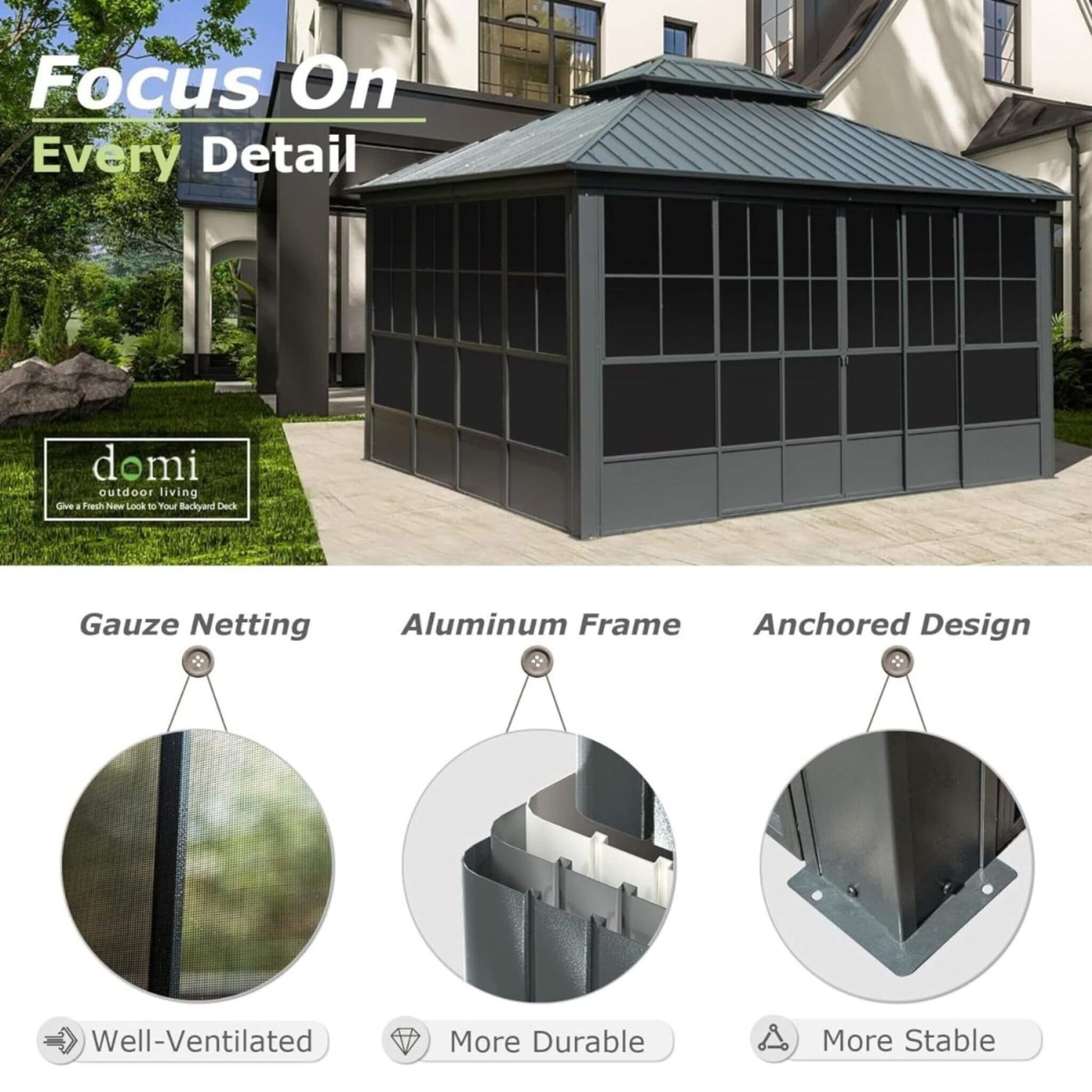 [12X14FT] Alora Veranda Large Heavy-Duty All-Season Steel Top Aluminum Double Roof Backyard Sunroom (SAK97284)