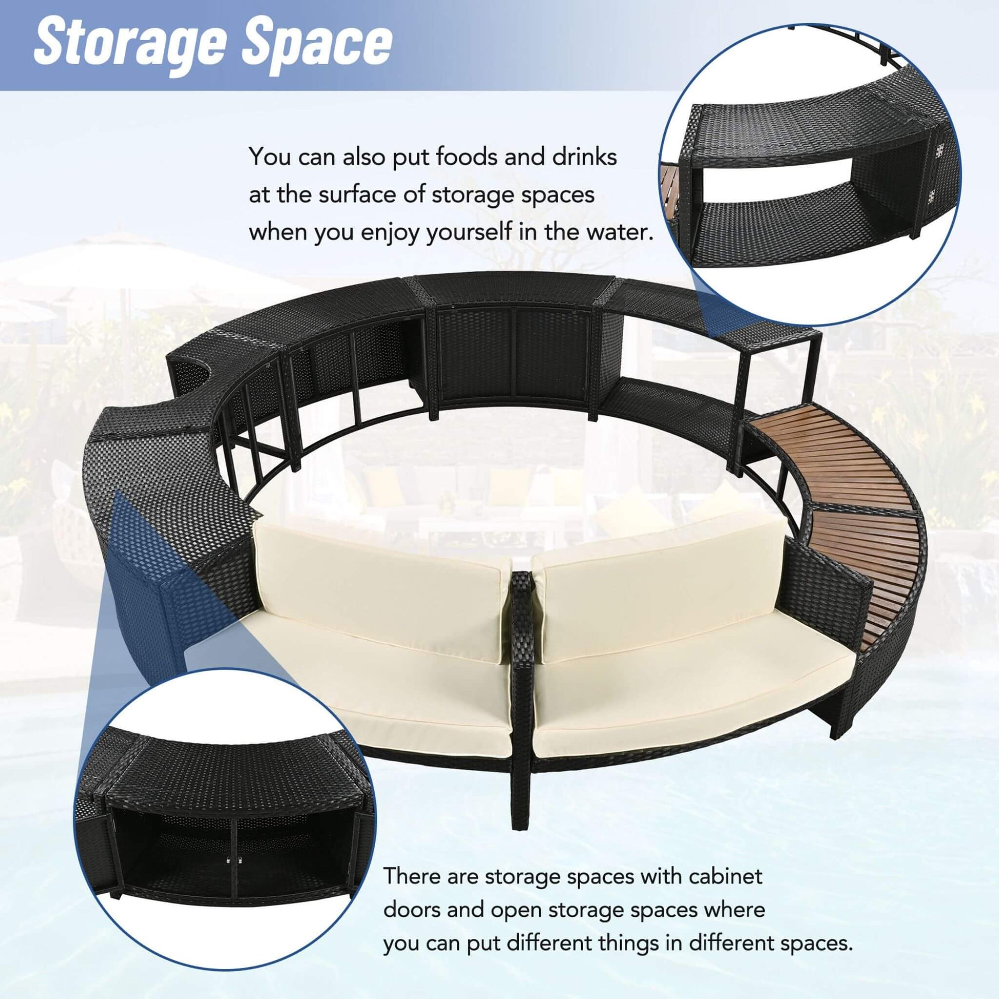 Alora Large Premium Surround Spa Patio Rattan Sofa Set With Storage Compartments And Cushions (SAK75629)