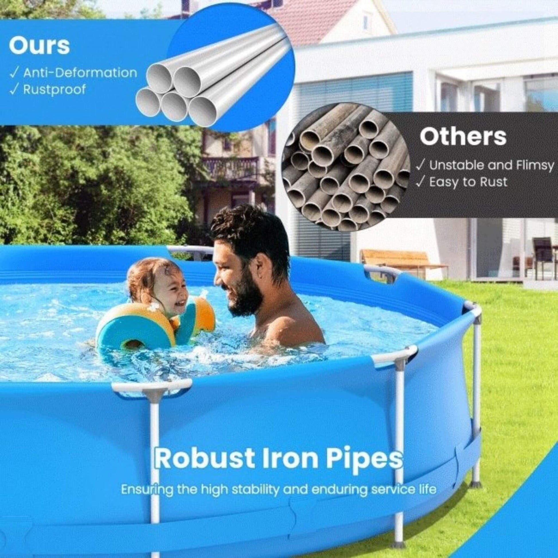 Large Round Above Ground Swimming Pool With Pool Cover, 12FT (SAK53722)