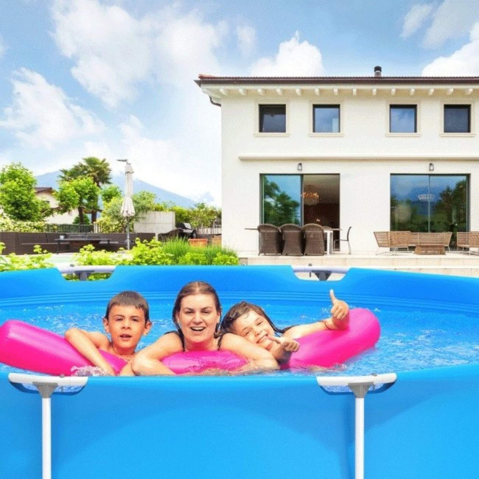 Large Round Above Ground Swimming Pool With Pool Cover, 12FT (SAK53722)