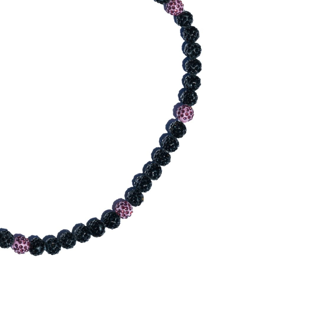 Lavender Haze Iced Out Baseball Bead Necklace | Black & Purple
