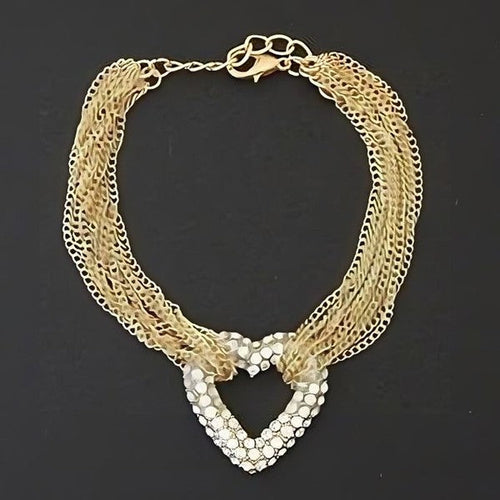 Layered Chain Heart Charm Bracelet Gold Plated For Women