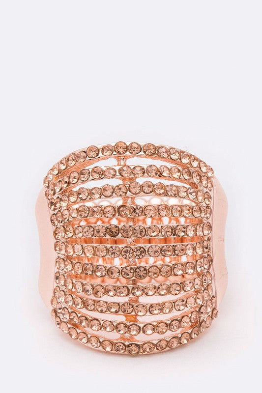Layered Crystal Stretch Ring Adjustable Multi Row Sparkle