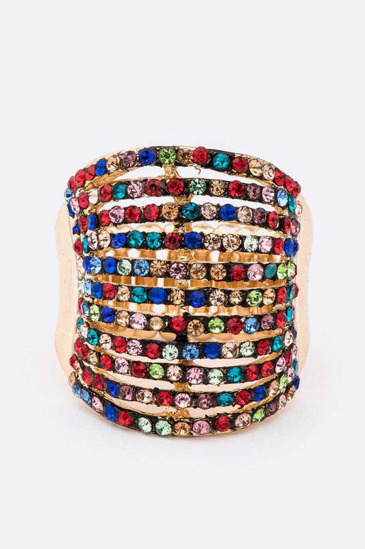 Layered Crystal Stretch Ring Adjustable Multi Row Sparkle