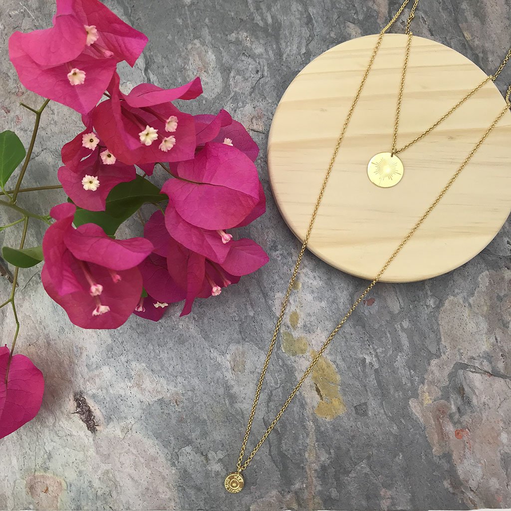 Layered North Star Bullet Necklace Recycled Bombshell Pendant Gold Plated