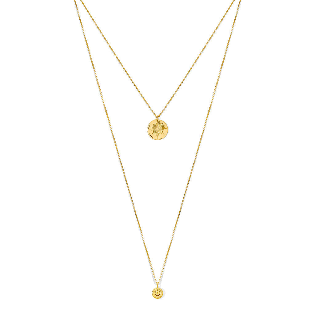 Layered North Star Bullet Necklace Recycled Bombshell Pendant Gold Plated