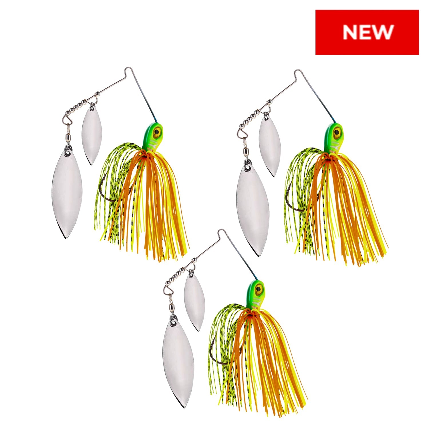 Reaction Tackle Lead Spinnerbait Jigs – 3-Pack, Double Willow Blade - New