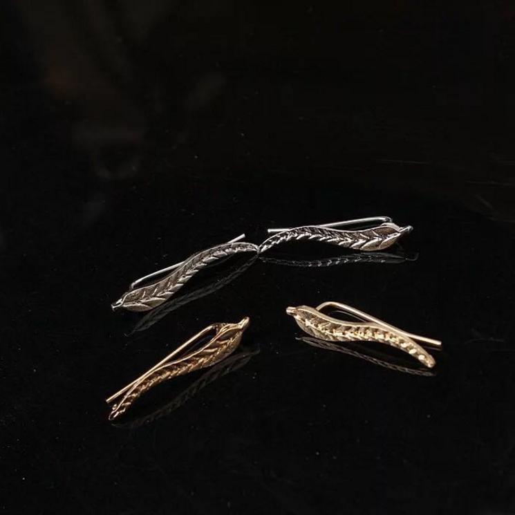 Leaf Ear Crawler Earrings Sterling Silver Minimal Cuff