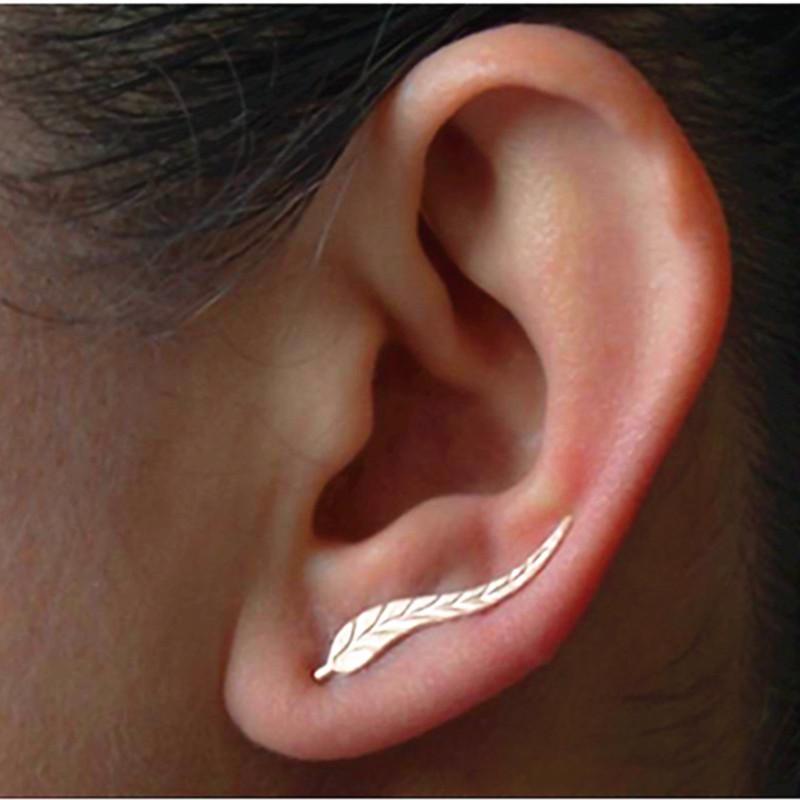 Leaf Ear Crawler Earrings Sterling Silver Minimal Cuff