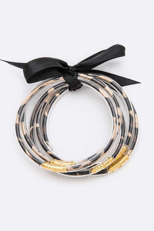 Leopard Print Gold Dust Bracelet Stack Set For Women