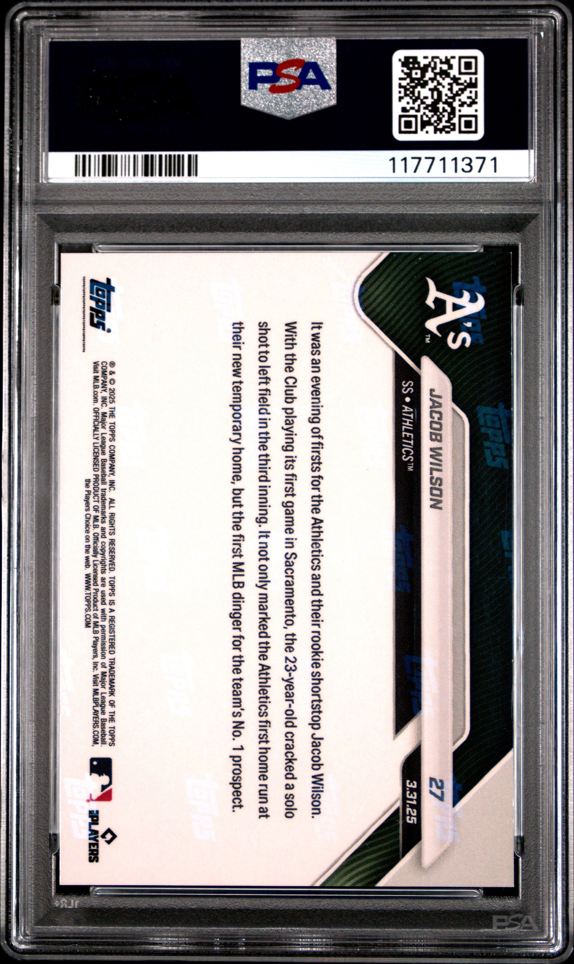 Graded 2025 Topps Now Jacob Wilson #27 Gold Foil /50 Rookie RC Baseball Card PSA 10 Gem Mint