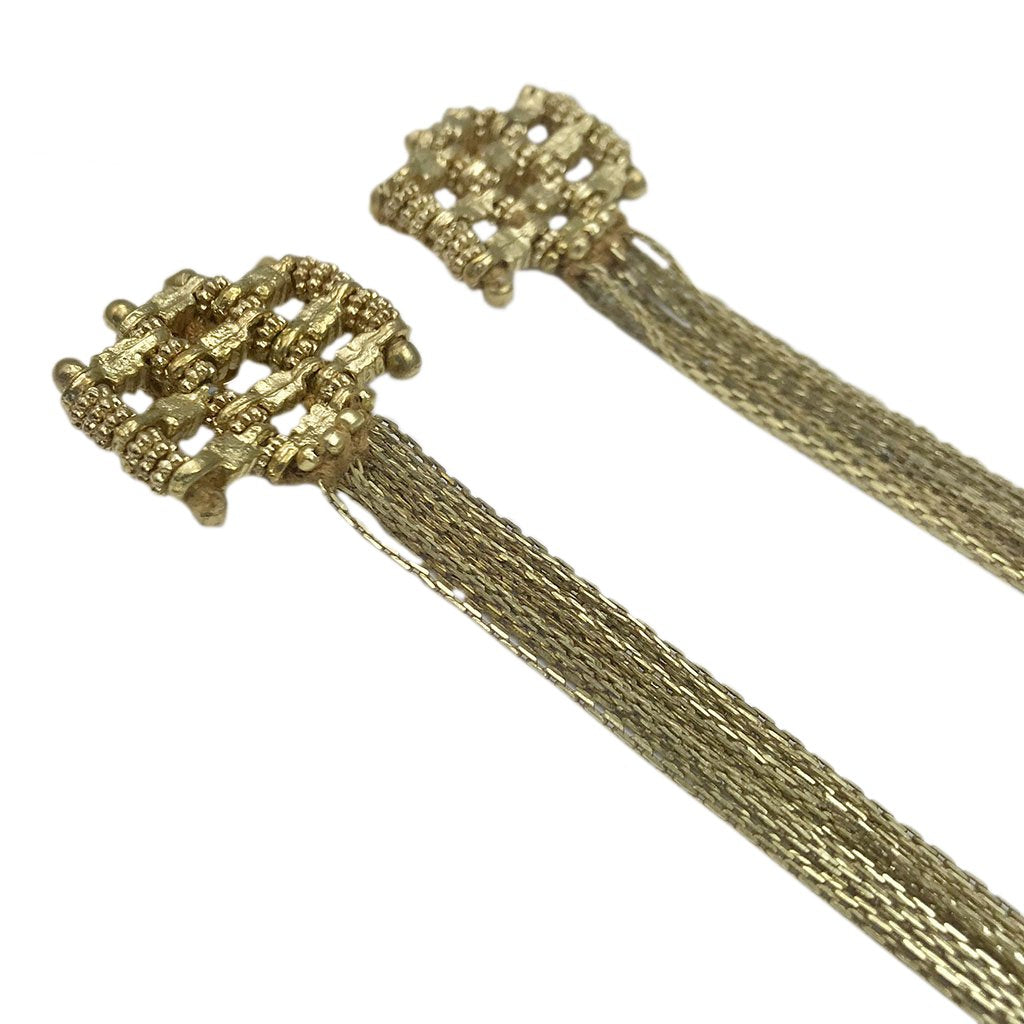 Beaded Fringe Statement Earrings Boho Indian Cotton Thread Metal 4.5in Drop