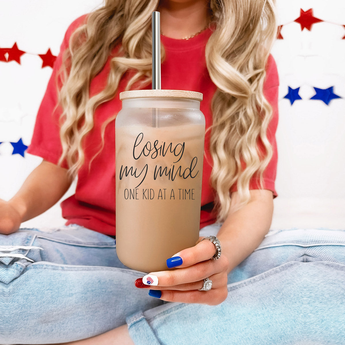 Losing My Mind 17oz Glass Tumbler With Bamboo Lid Stainless Straws Straw Cleaner Gift