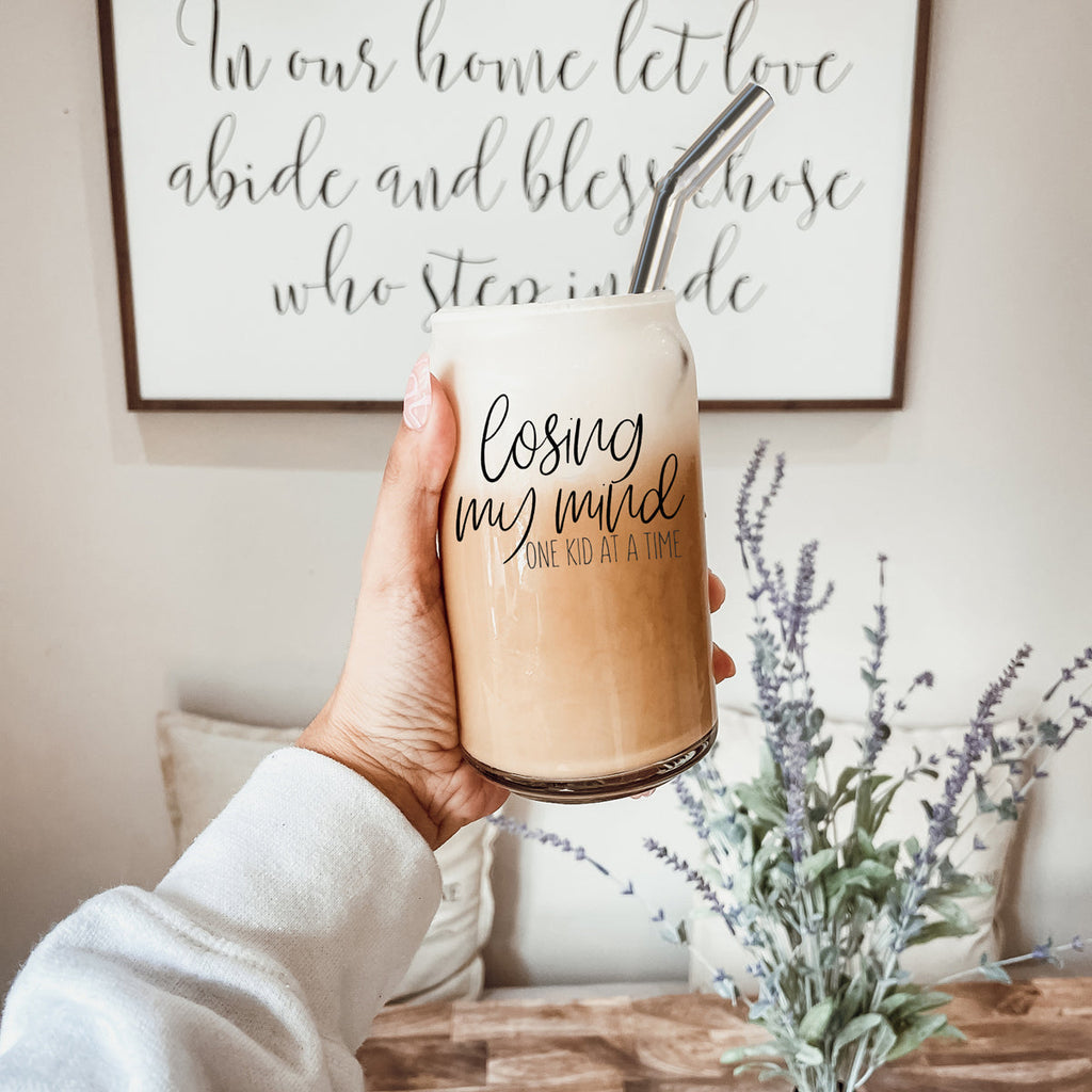 Losing My Mind 17oz Glass Tumbler With Bamboo Lid Stainless Straws Straw Cleaner Gift
