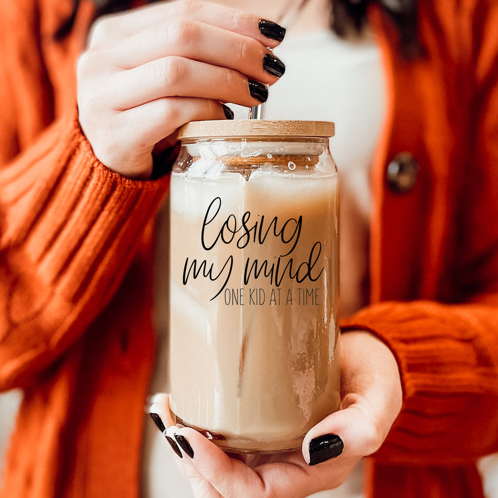 Losing My Mind 17oz Glass Tumbler With Bamboo Lid Stainless Straws Straw Cleaner Gift