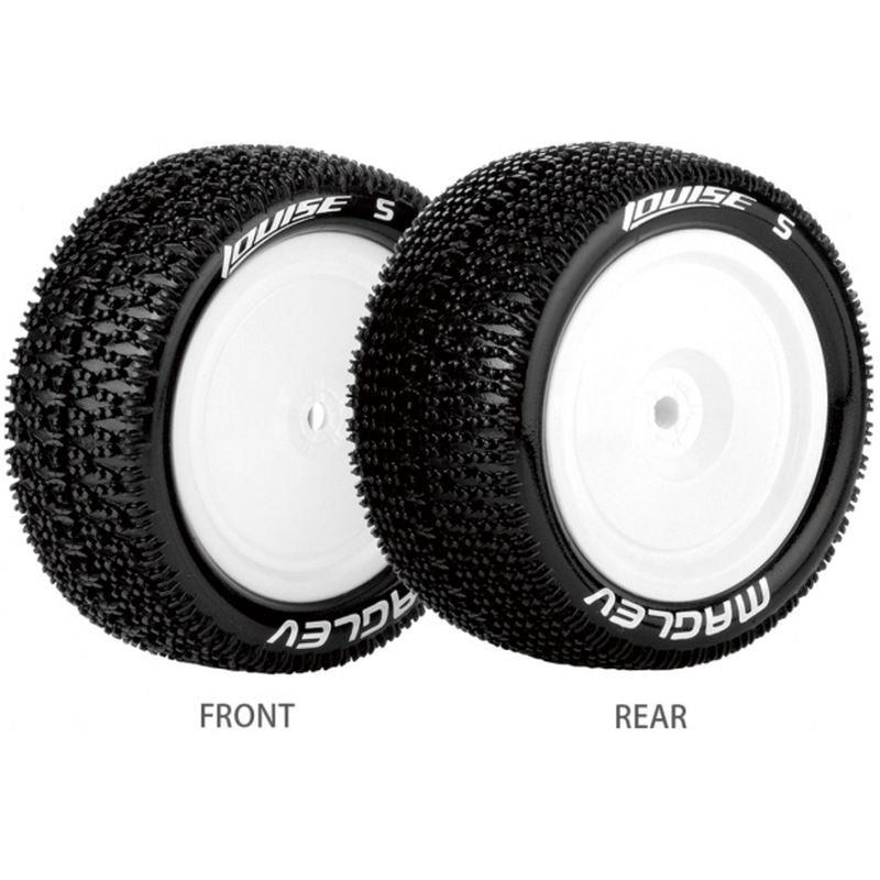 Louise R/C E-Maglev 1/10 4WD Rear Buggy Tires Soft, Mounted White (12mm Hex)