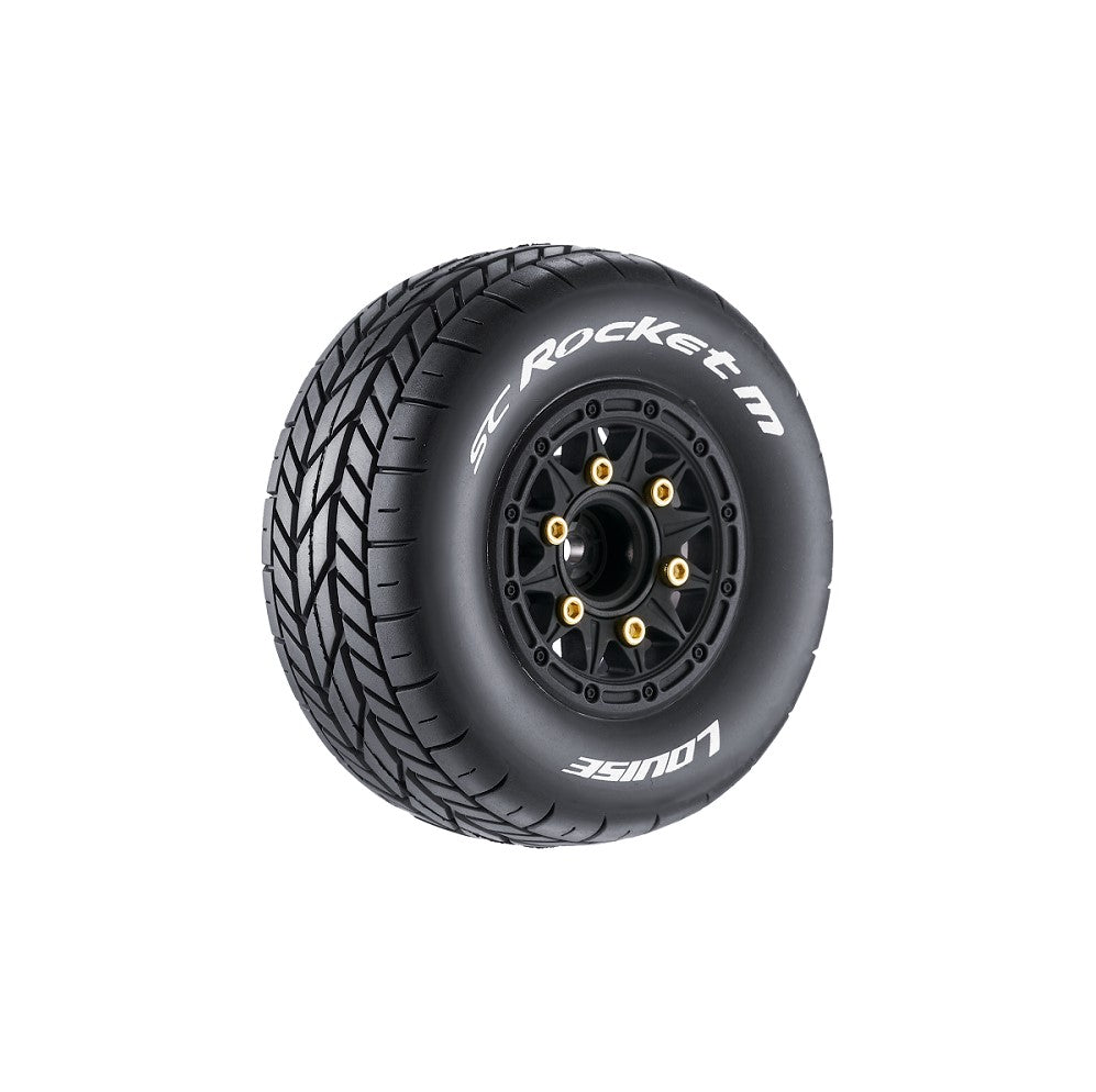 Louise R/C SC-Rocket M Oval Track 1/10 Short Course Tires Super Soft 12mm 14mm 17mm Hex Black Rim Pair