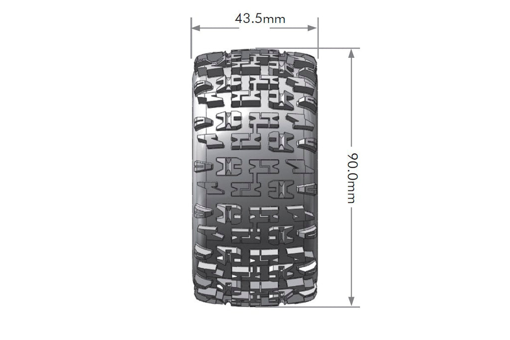 Louise R/C ST-Pioneer 1/16 2.2" Stadium Truck Tires 12mm Hex Soft Mounted Black Rim Pair