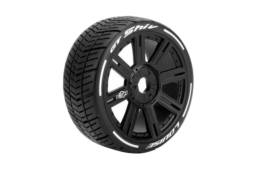 Louise R/C MFT GT-Shiv 1/8 GT Tires 17mm Hex Soft Mounted Black Spoke Rim Pair