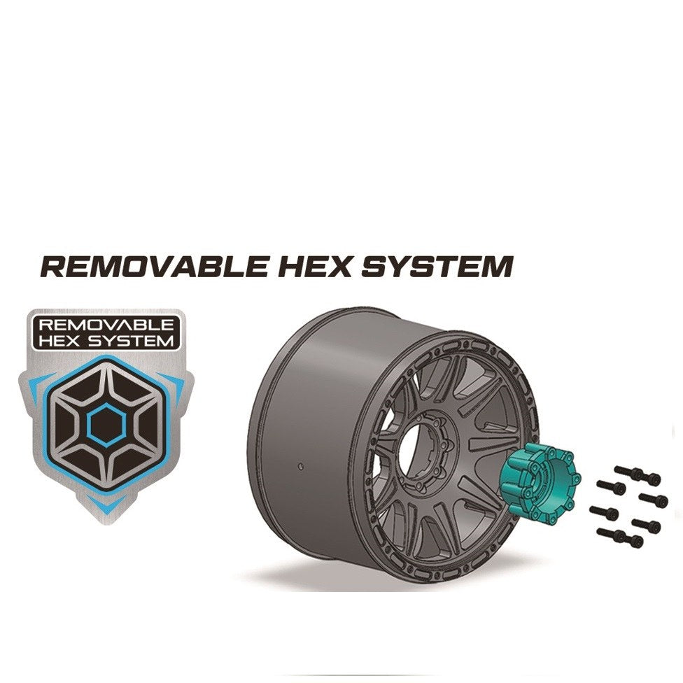Louise R/C MT-Mallet Speed 1/8 Monster Truck Belted Tires Mounted Low Profile 17mm Hex 0" & 1/2" Offset Pair