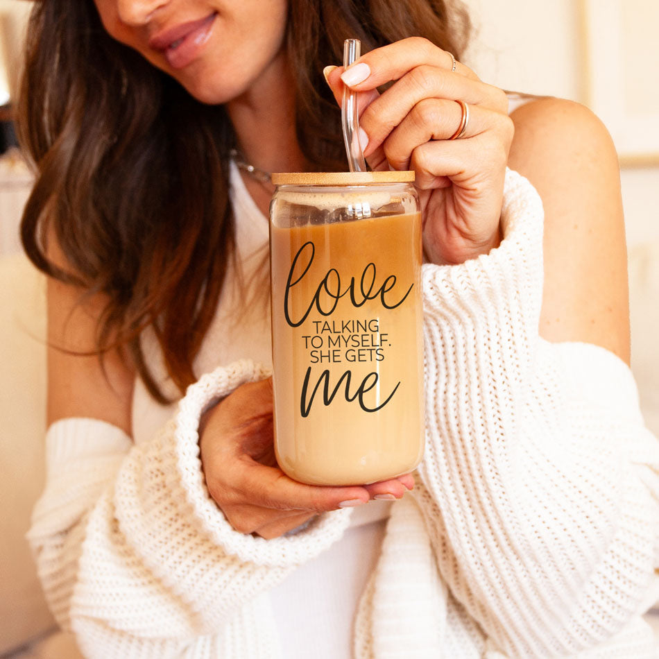 Love Talking To Myself 20oz Glass Cup With Bamboo Lid - Self Care Mug
