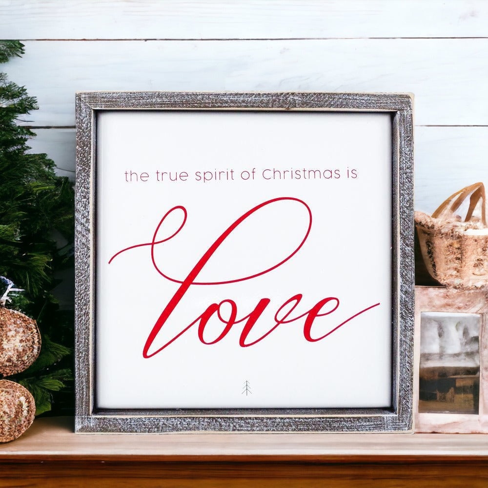 True Spirit 10 Inch Wood Framed Embossed Christmas Sign Inspirational Holiday Wall Decor