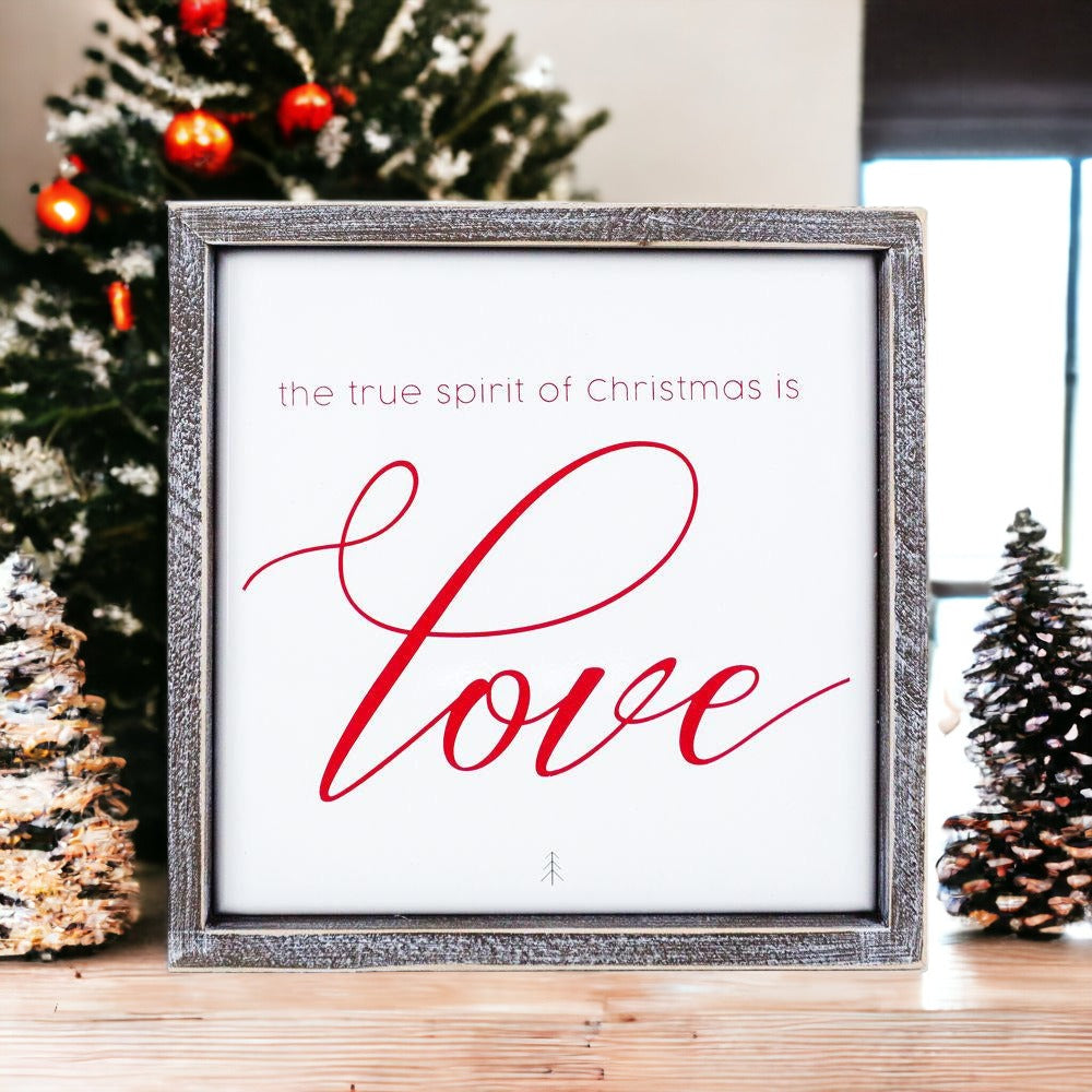 True Spirit 10 Inch Wood Framed Embossed Christmas Sign Inspirational Holiday Wall Decor