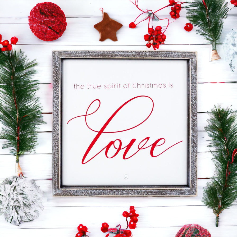 True Spirit 10 Inch Wood Framed Embossed Christmas Sign Inspirational Holiday Wall Decor
