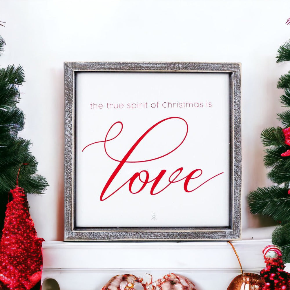 True Spirit 10 Inch Wood Framed Embossed Christmas Sign Inspirational Holiday Wall Decor