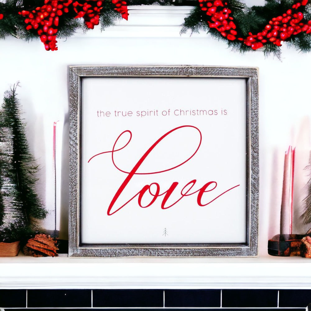 True Spirit 10 Inch Wood Framed Embossed Christmas Sign Inspirational Holiday Wall Decor