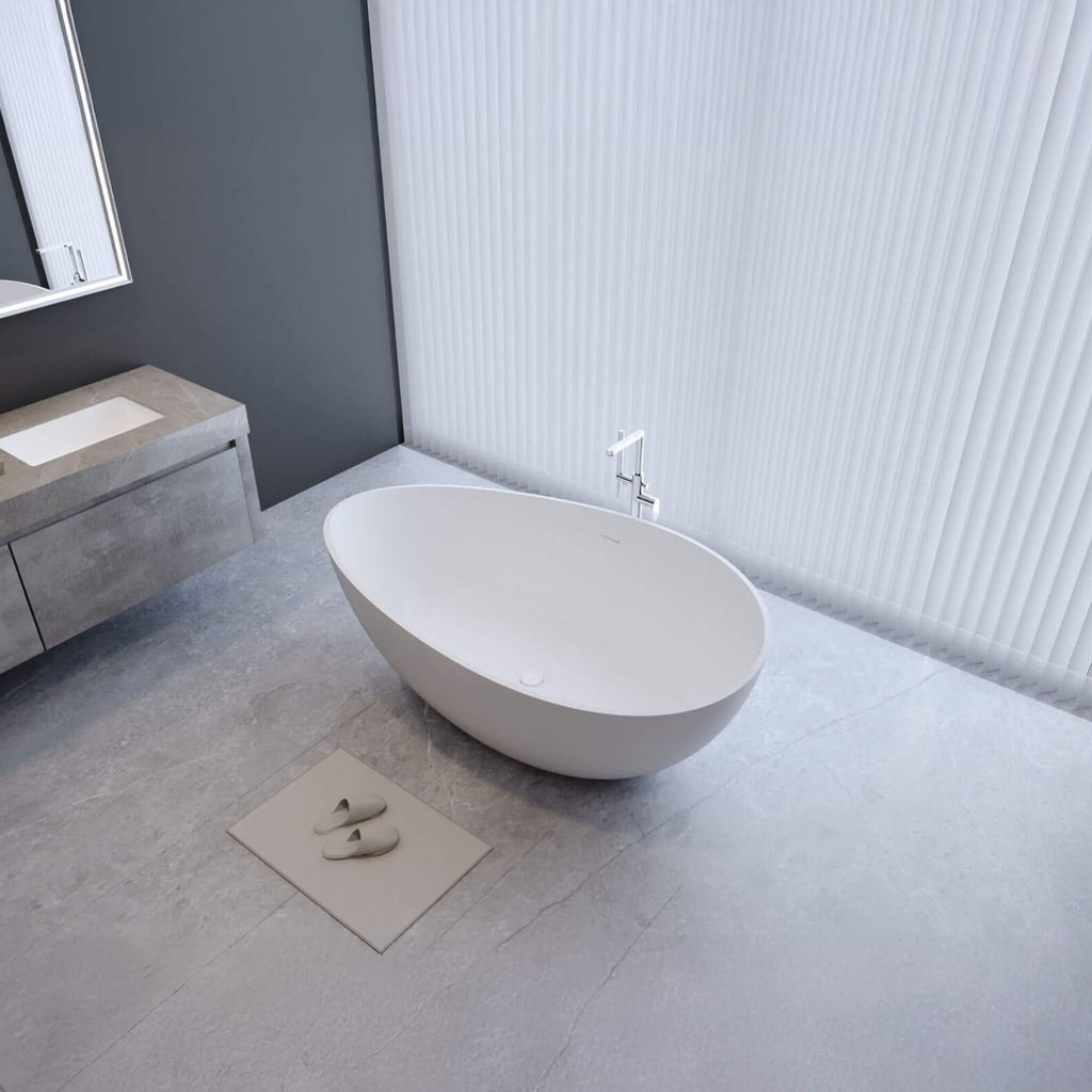 Nuvia Prestige Luxury 63-Inch Matte White Freestanding Soaking Bathtub With Overflow And Pop-Up Drain (SAK56208)