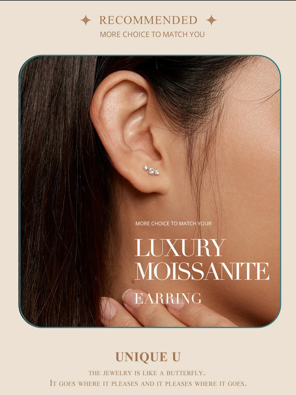 Sterling Silver S925 Moissanite Star Stud Earrings Screw Back Engagement Gift